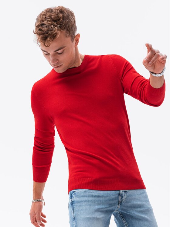Ombre Ombre Sweter OM-SWBS-0106 Czerwony Regular Fit