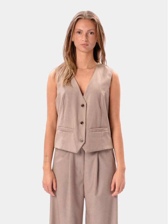 TeeShoppen TeeShoppen Kamizelka 'Basic Collection' Beżowy Regular Fit