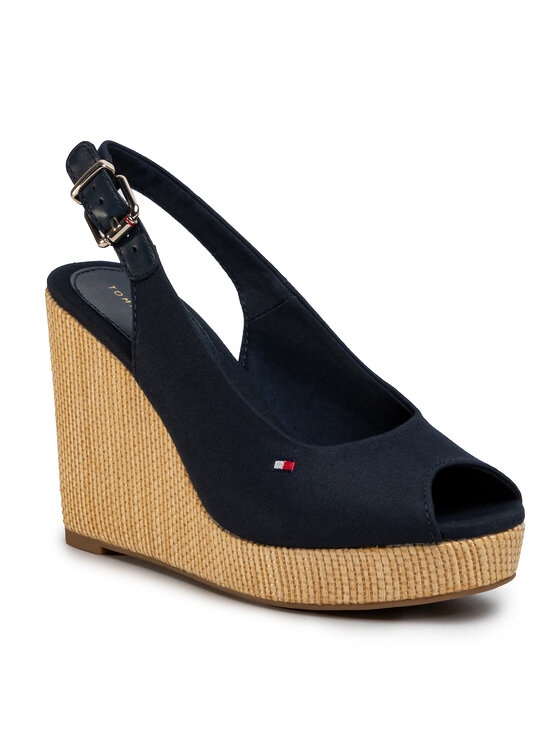 Tommy Hilfiger Tommy Hilfiger Сандали Iconic Elena Sling Back Wedge FW0FW04789 Тъмносин