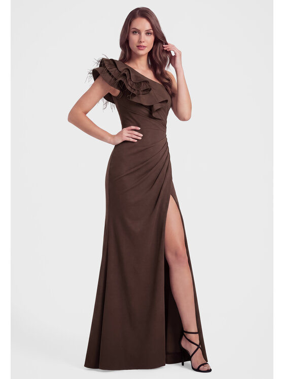 Ombre Ombre Večerní šaty LA-OM-DLR451 Světle hnědá Slim Fit