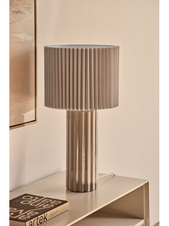 MIAhome MIAhome Lampka stołowa Lampa stołowa z ceramiki i tkaniny Marvila 60 cm kremowa Beżowy