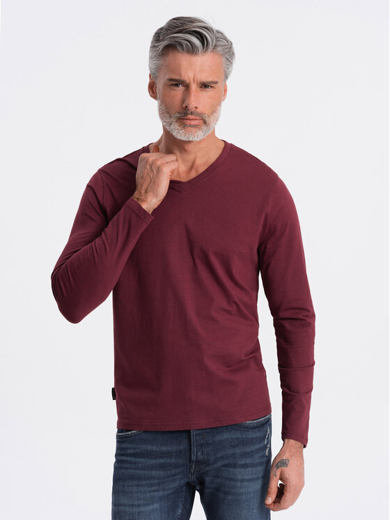 Ombre Ombre Longsleeve OM-LSBL-0108 Bordowy Classic Fit