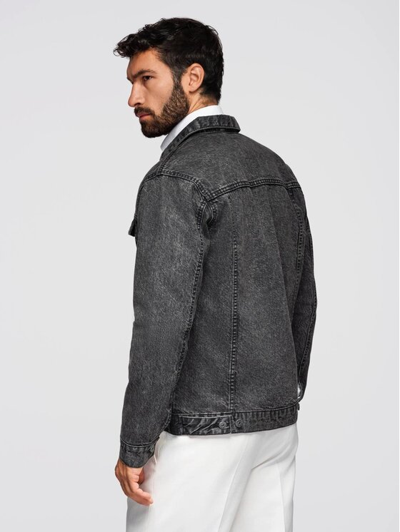 Ombre Ombre Kurtka jeansowa OM-JADJ-0219 Czarny Regular Fit
