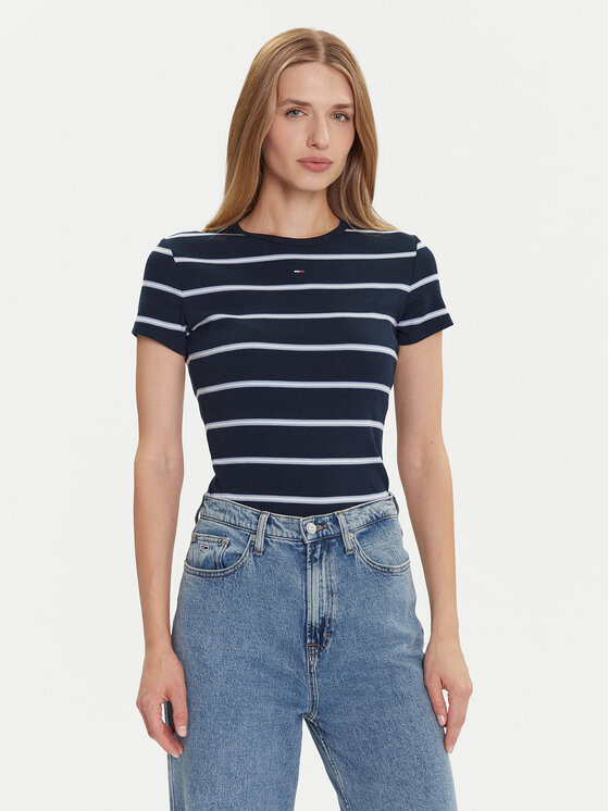 Tommy Jeans Tommy Jeans T-Shirt Essential DW0DW17383 Tmavomodrá Slim Fit