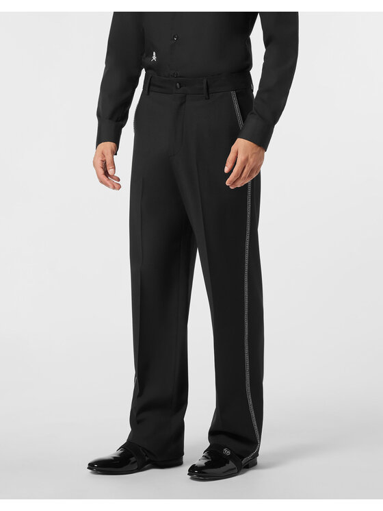 PHILIPP PLEIN PHILIPP PLEIN Spodnie materiałowe 26133 Czarny Wide Fit