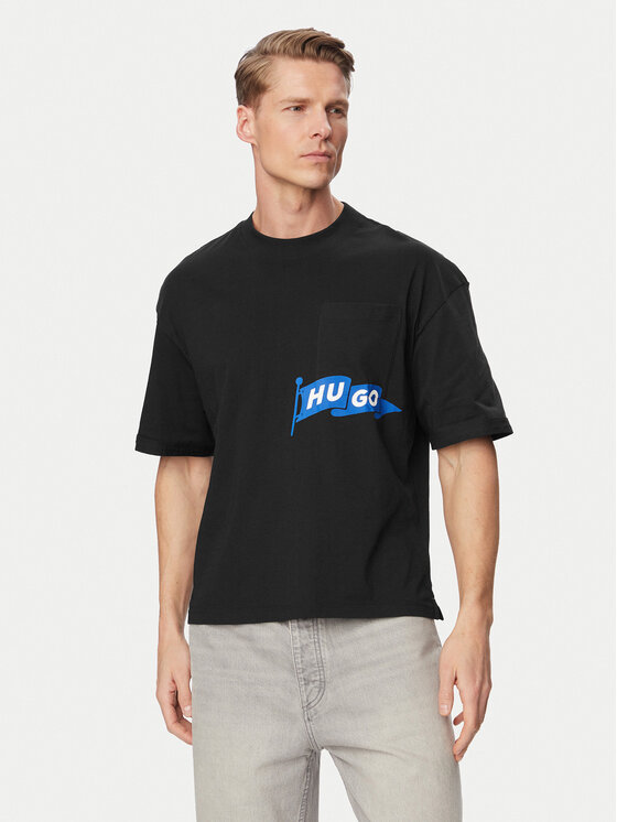 HUGO Tricou Nohacrop 50556406 Negru Loose Fit