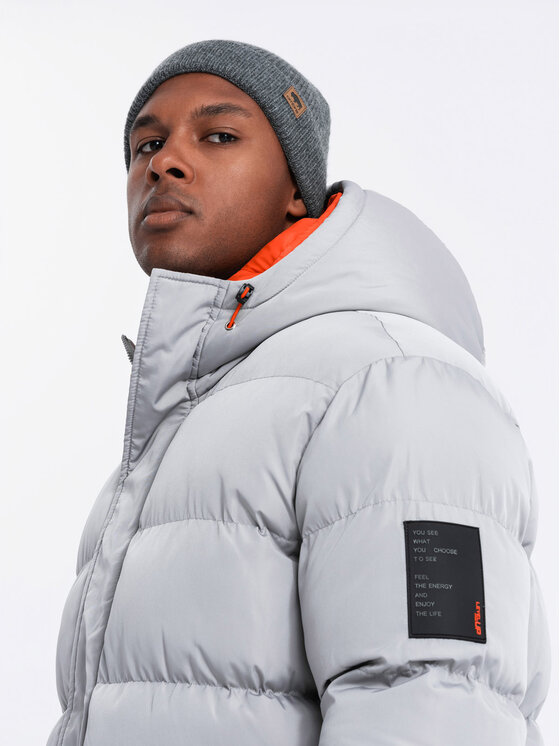 Ombre Ombre Kurtka puchowa OM-JAHP-0208 Szary Regular Fit