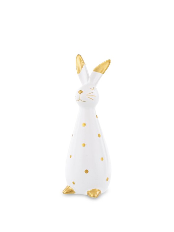 MIAhome MIAhome Figurka królik dolomitowy w złote kropki 19x6,5x7 cm Biały