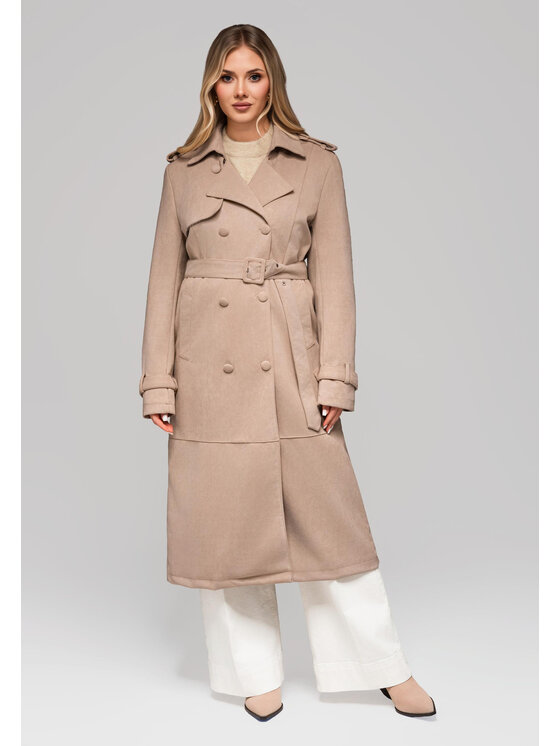 Ombre Ombre Płaszcz OW-COLC-0107 Beżowy Regular Fit