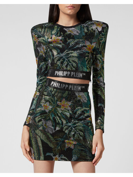 PHILIPP PLEIN PHILIPP PLEIN Bluzka 3277 Zielony Cropped Fit