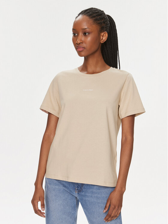 Calvin Klein Calvin Klein T-Shirt Micro Logo K20K205454 Beżowy Regular Fit