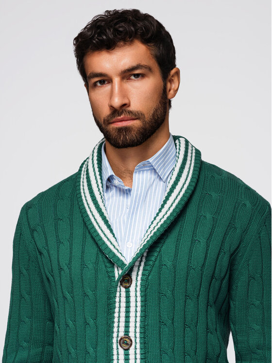 Ombre Ombre Kardigan OM-SWCD-0152 Zielony Regular Fit