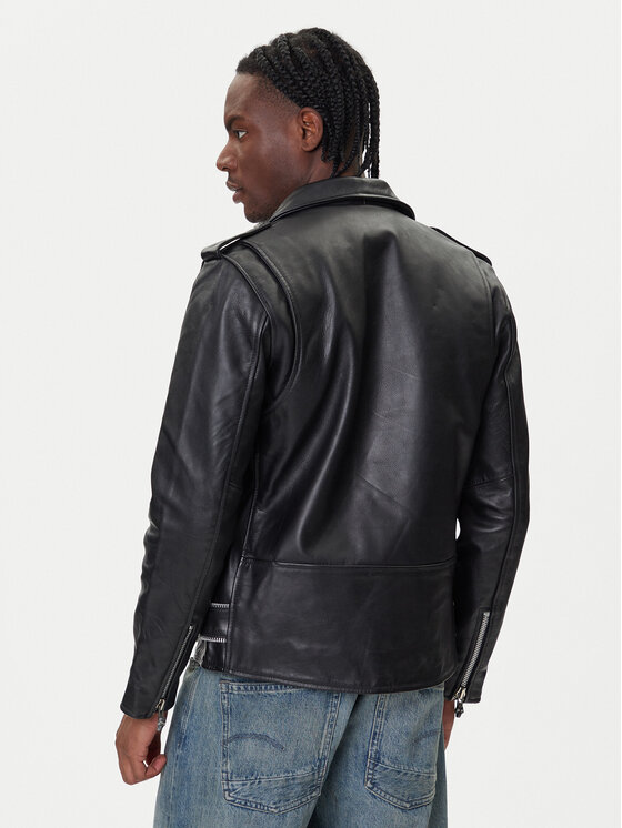 NEW ROCK NEW ROCK Kurtka skórzana W-NRLMJ076-S1 Czarny Regular Fit