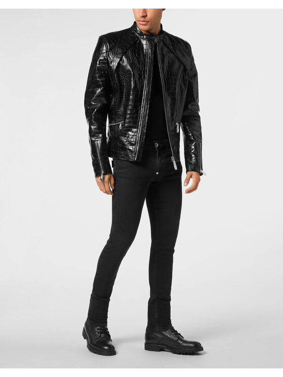 PHILIPP PLEIN PHILIPP PLEIN Kurtka skórzana 26033 Czarny Slim Fit
