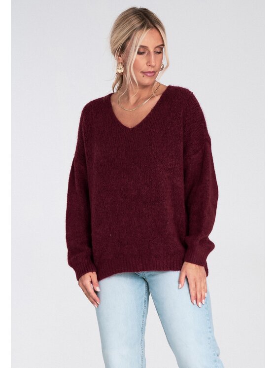 FIGL FIGL Svetr M1236 Bordó Regular Fit
