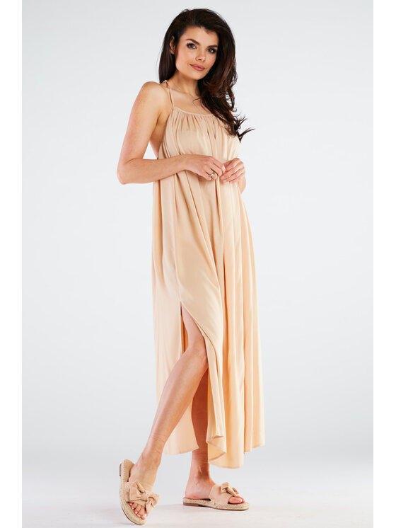 Awama Awama Sukienka letnia A428 Beżowy Basic Fit