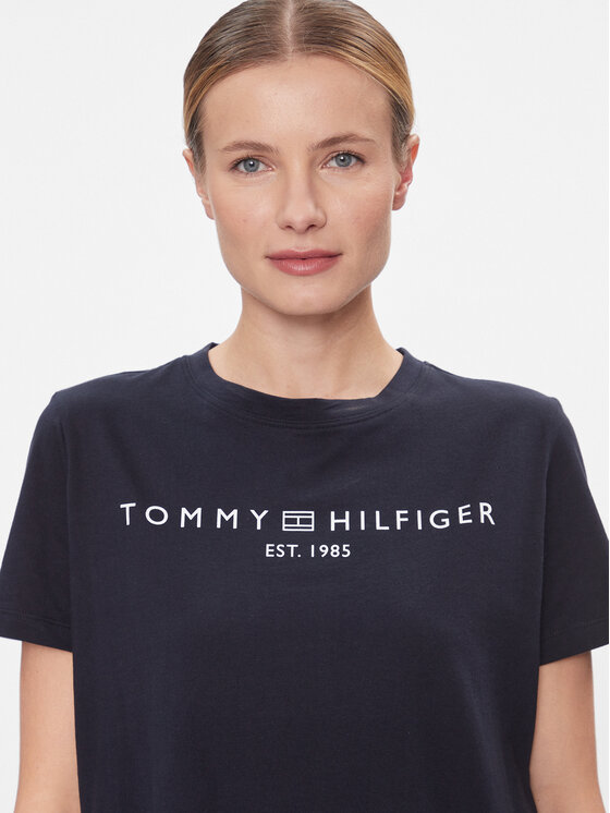 Tommy Hilfiger Tommy Hilfiger Sukienka codzienna Rlx Corp Logo Tshirt Drs Ss WW0WW41013 Granatowy Regular Fit