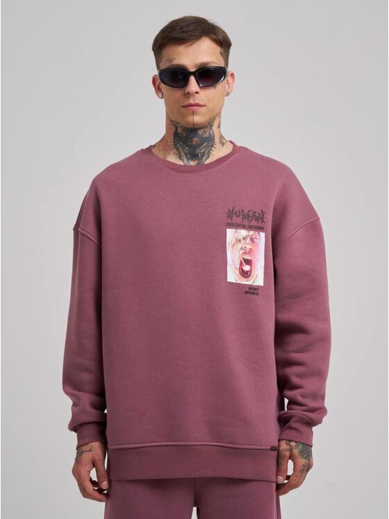 Machinist Machinist Bluzka Bluza Bez Kaptura Oversize Męska Bordowa Machinist Wilding S Czerwony Regular Fit