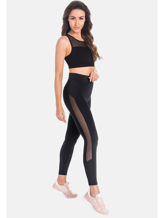 Teyli Teyli Legginsy sportowe z siateczką Mappy Czarny Regular Fit