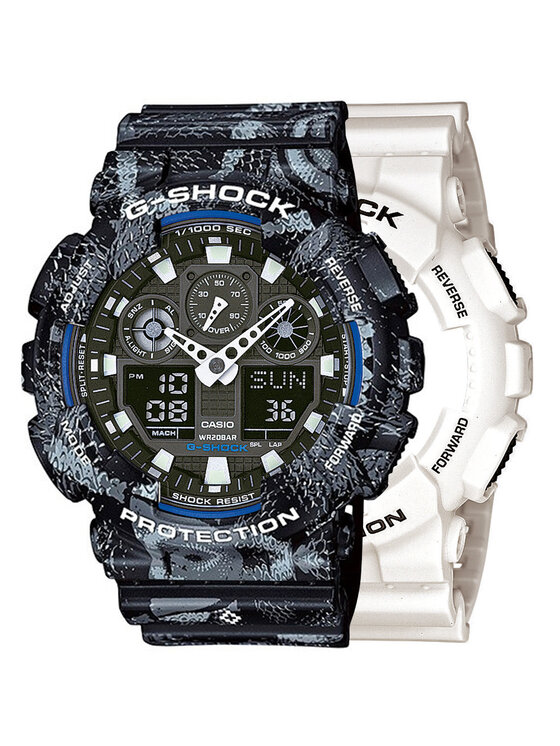 Casio Casio Zegarek SET GA-100B-7AER + BEZEL 10520052 + PASEK 10520049 Biały