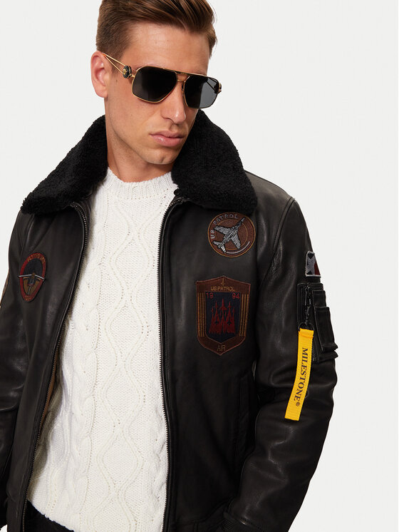 Milestone Milestone Шкіряна куртка Maverick 431041 20860 Чорний Regular Fit