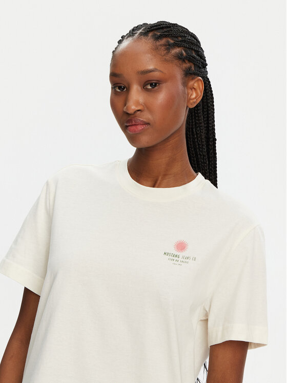 Mustang Mustang Marškinėliai Floris 1016141 Écru Relaxed Fit