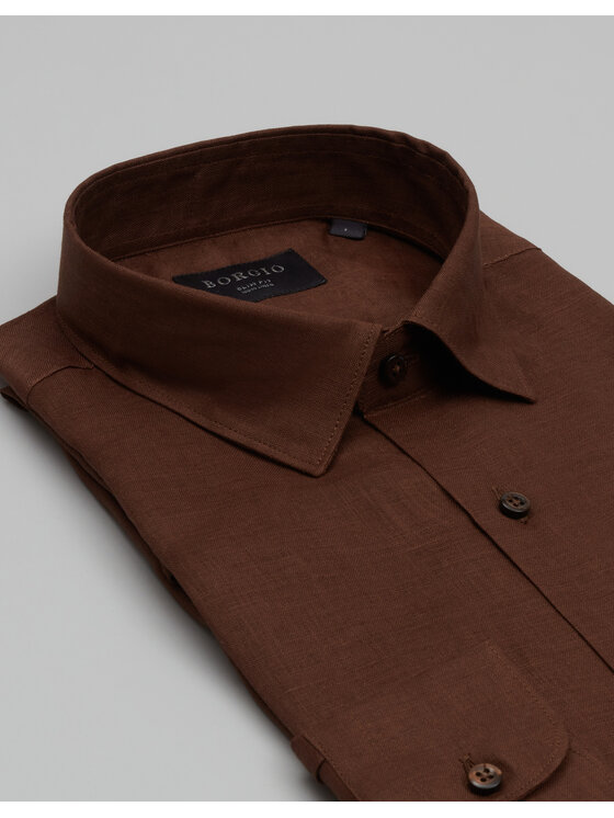 Borgio Borgio Koszula linosa_00670_br Brązowy Slim Fit