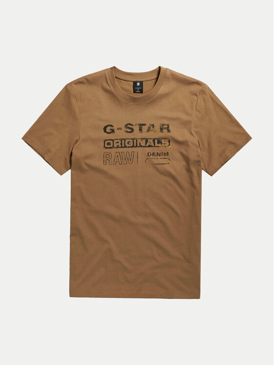 G-STAR G-Star Raw T-Shirt Distressed D24420-336-7172 Brązowy Slim Fit