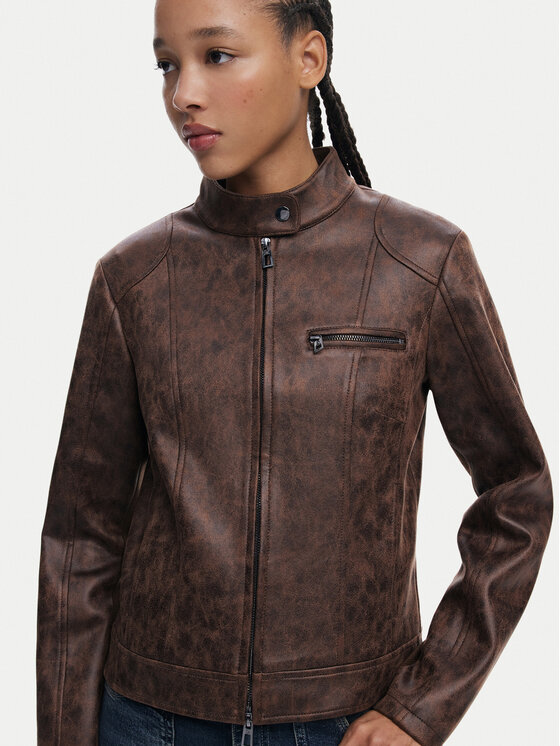 Desigual Desigual Μπουφάν δερμάτινο 25SWEW46 Καφέ Regular Fit