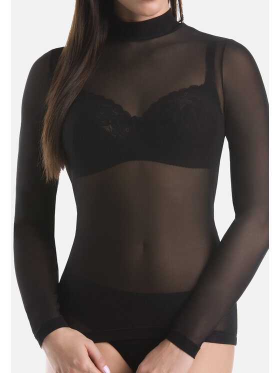 Teyli Teyli Bluzka damski z siateczki Glamour Czarny Standard Fit