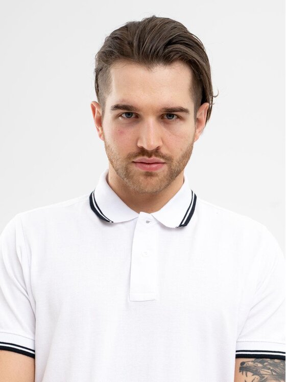 Jigga Wear Jigga Wear Polo Koszulka Polo Z Krótkim Rękawem Męska Biała Jigga Wear Classic Stripe XXL Biały Regular Fit