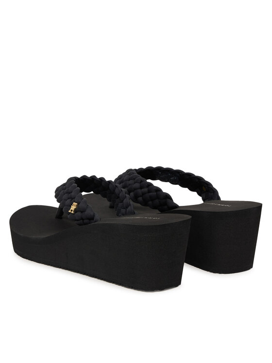 Tommy Hilfiger Tommy Hilfiger Zehentrenner Th Wedge Braided Summer Sandal FW0FW09198 Schwarz