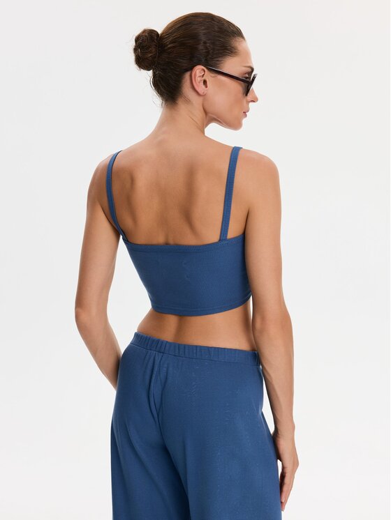 Nudyess Nudyess Top Alex z prążka Niebieski Slim Fit