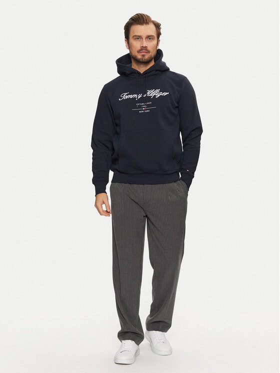 Tommy Hilfiger Tommy Hilfiger Pulóver Script Logo MW0MW33631 Sötétkék Regular Fit
