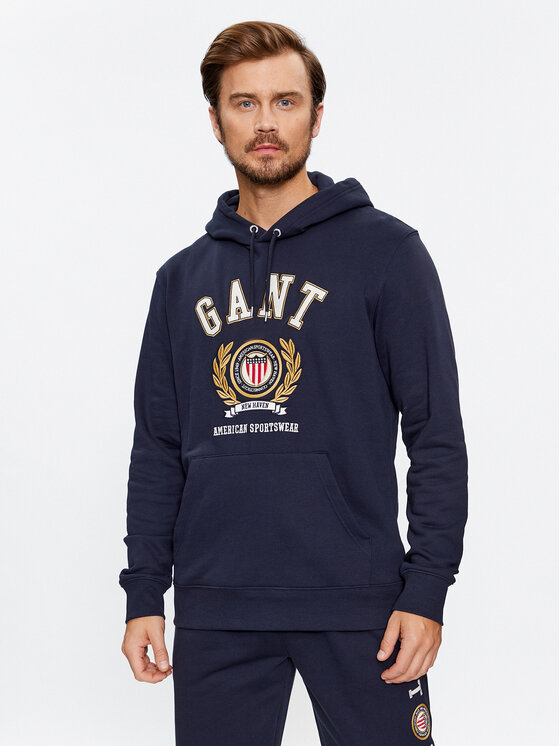 Gant Majica Dugih Rukava Crest Hoodie 2006069 Tamnoplava Relaxed Fit