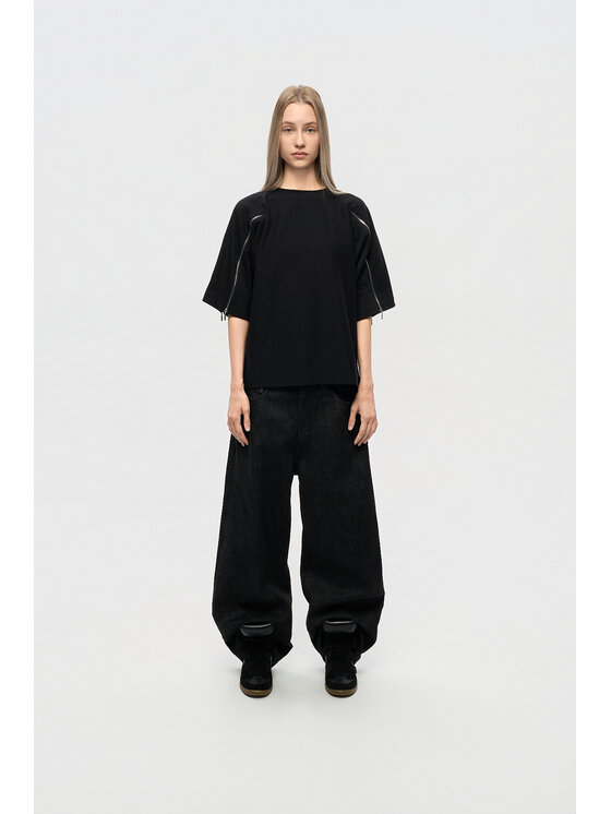 2005 2005 T-Shirt Zip Czarny Oversize