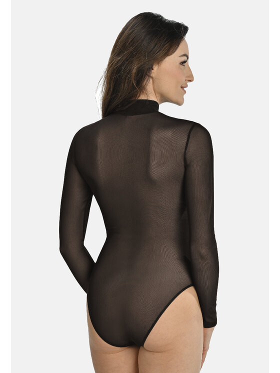 Teyli Teyli Body z transparentnej siateczki z półgolfem Amy Czarny Regular Fit