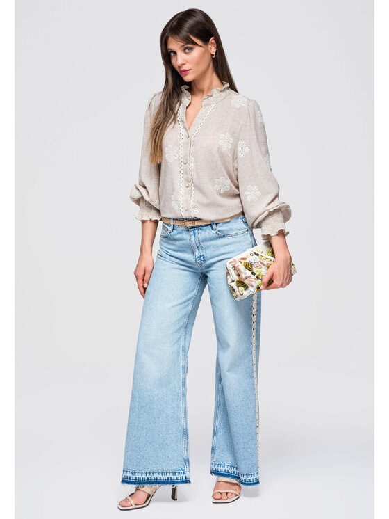 Ombre Ombre Koszula OW-SH-E0054 Beżowy Loose Fit