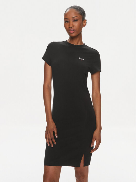 Tommy Jeans Tommy Jeans Rochie de vară Script DW0DW17926 Negru Regular Fit