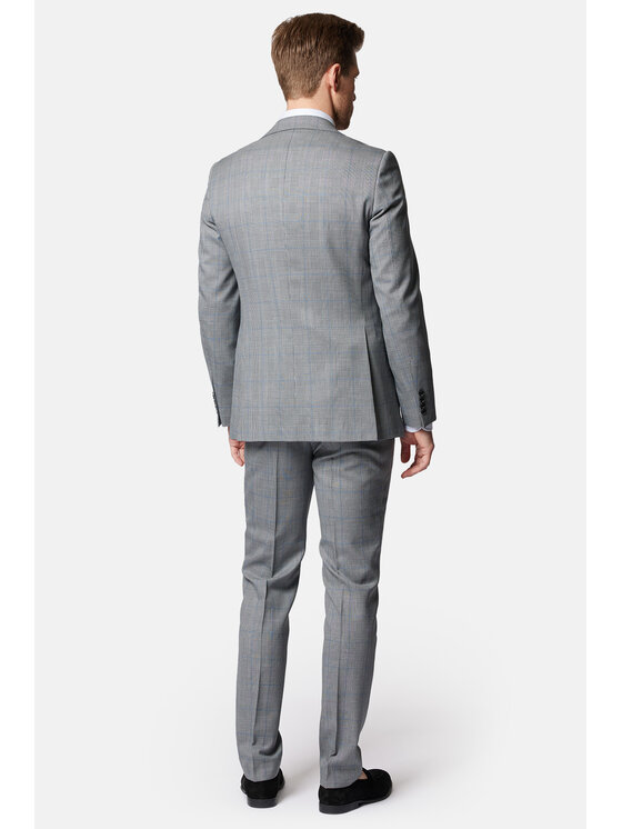Lancerto Lancerto Garnitur Garnitur Szary w Kratę Wełniany Charleston GA073124000019 Szary Slim Fit