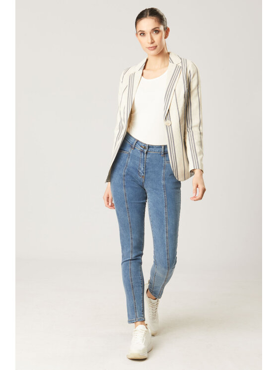 QUIOSQUE QUIOSQUE Sako LINEN SIMPLE JACKET Écru Regular Fit