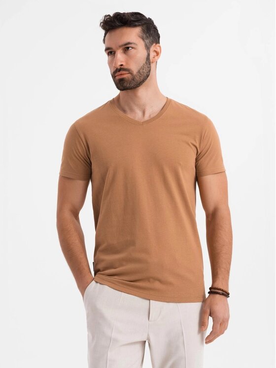 Ombre Ombre T-Shirt OM-TSBS-0237 Brązowy Regular Fit