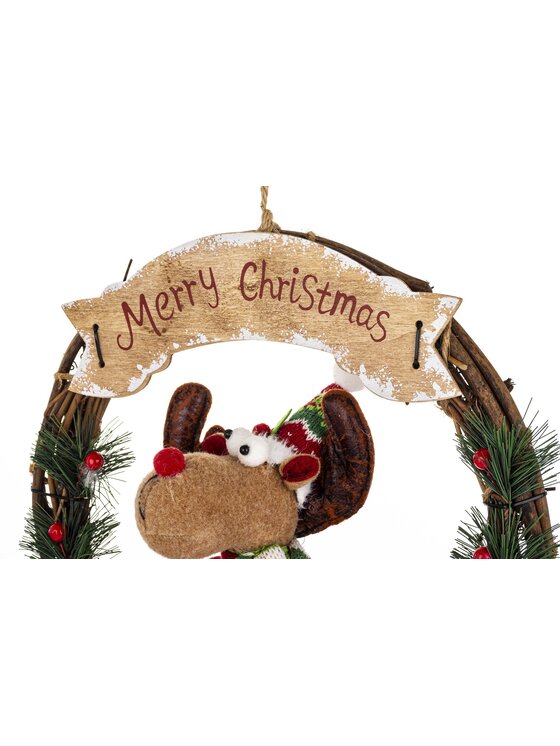 MIAhome MIAhome Figurka dekoracja renifer w kole w czerwonym ubranku 47x33x10 cm Kolorowy