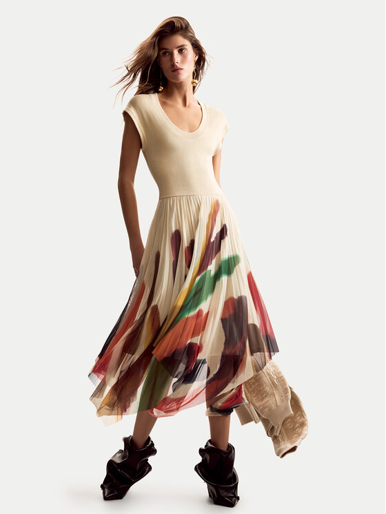 Desigual Desigual Kleid für den Alltag Brushes Lacroix 26SWVK39 Beige Regular Fit