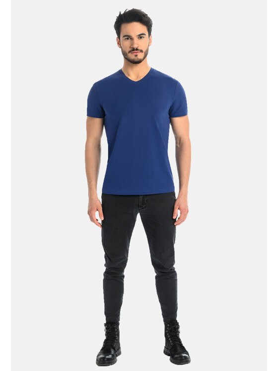 Teyli Teyli T-Shirt męski bawełniany Dany Niebieski Classic Fit