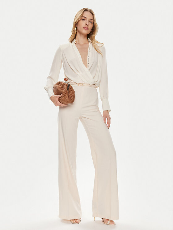 Elisabetta Franchi Elisabetta Franchi Kalhoty z materiálu PA-053-42E2-5895 Écru Relaxed Fit