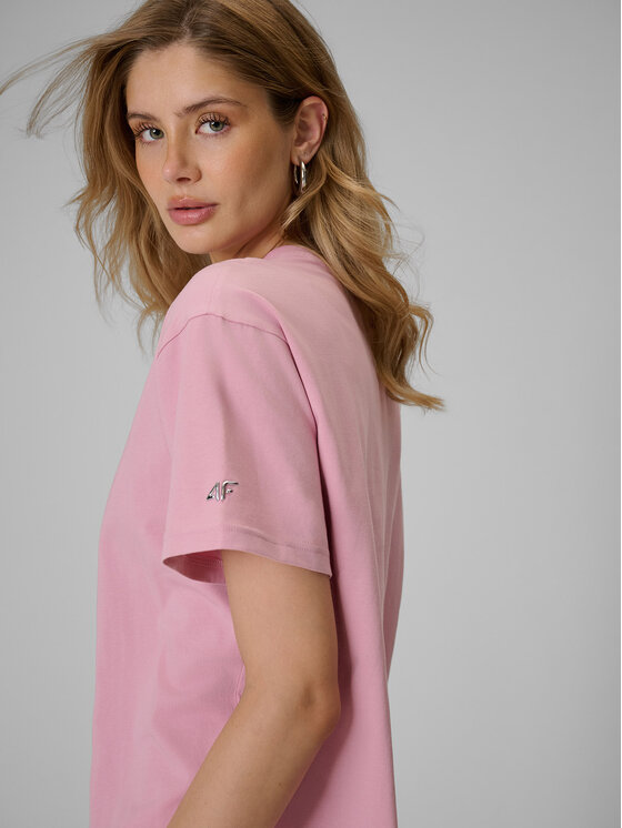 4F 4F T-Shirt BASIC+ Różowy jasny Loose Fit