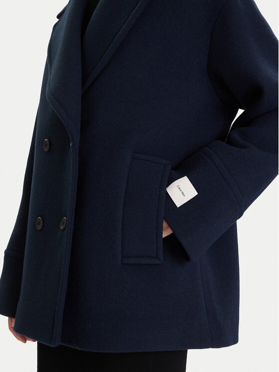 Calvin Klein Calvin Klein Vlnený kabát LV044D549G Tmavomodrá Relaxed Fit