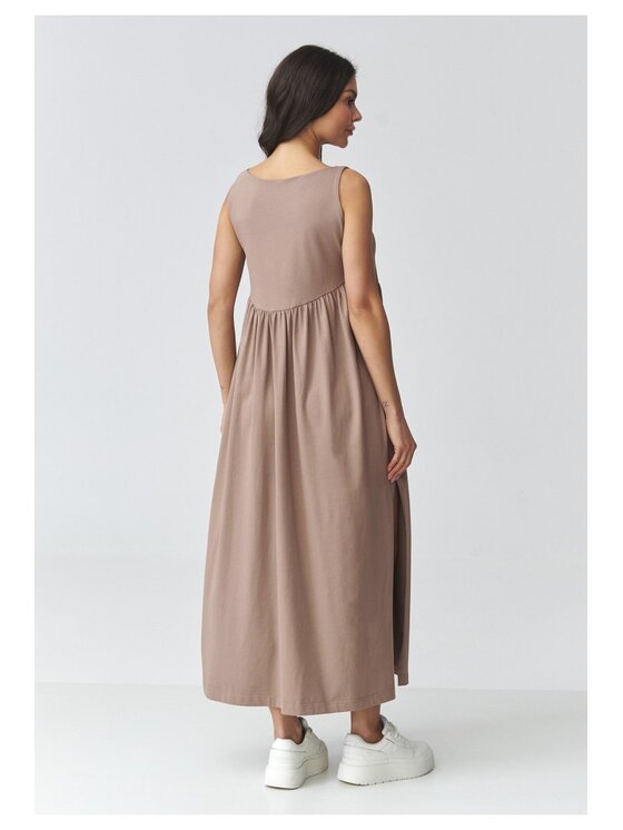 Makadamia Makadamia Sukienka codzienna M932 Brązowy Loose Fit