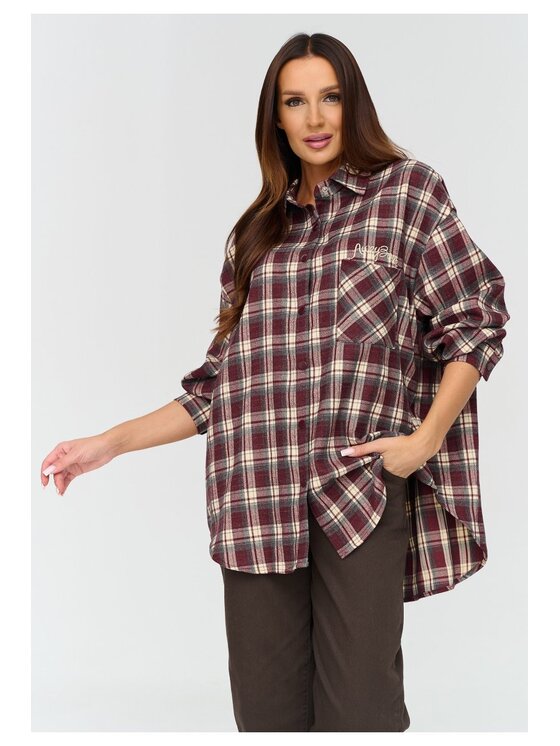Makadamia Makadamia Koszula C84 Bordowy Loose Fit